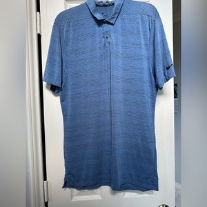 Nike men’s blue dash black stripe golf polo shirt collar top PGA Tour VT…